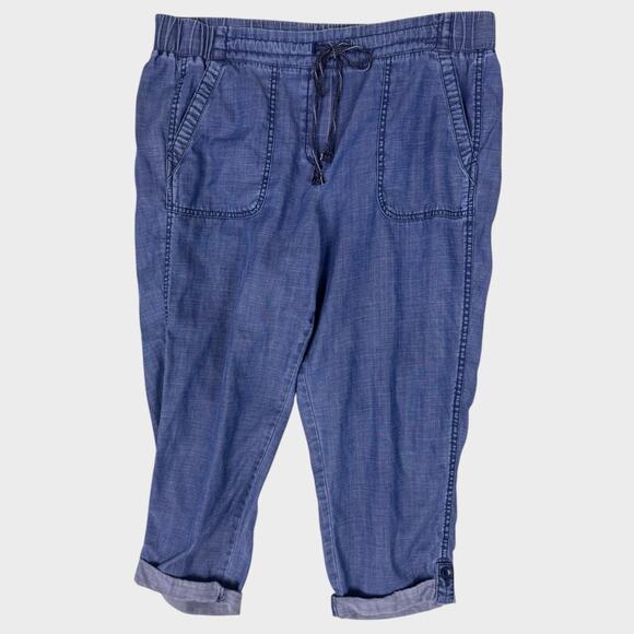 Talbots Petite 12P Blue Chambray Lyocell Cottn Linen Capri Pant Drawstring Waist - Picture 2 of 9